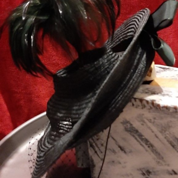Black/Deep Green Straw, Lace & Feather Hat main image 11